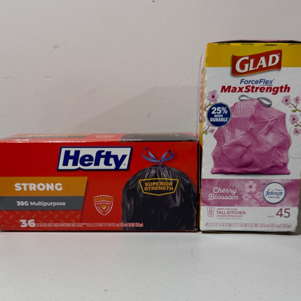 Hefty Black Trash Bags and Glad Pink Trash Bags Combo